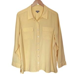 J. Jill 100% Silk Button Up Shirt Butter Yellow Women’s XL